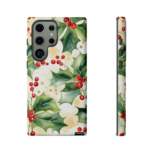 Christmas Holly on a Golden Background - Impact Resistant Phone Case Samsung Galaxy S23 Ultra Matte